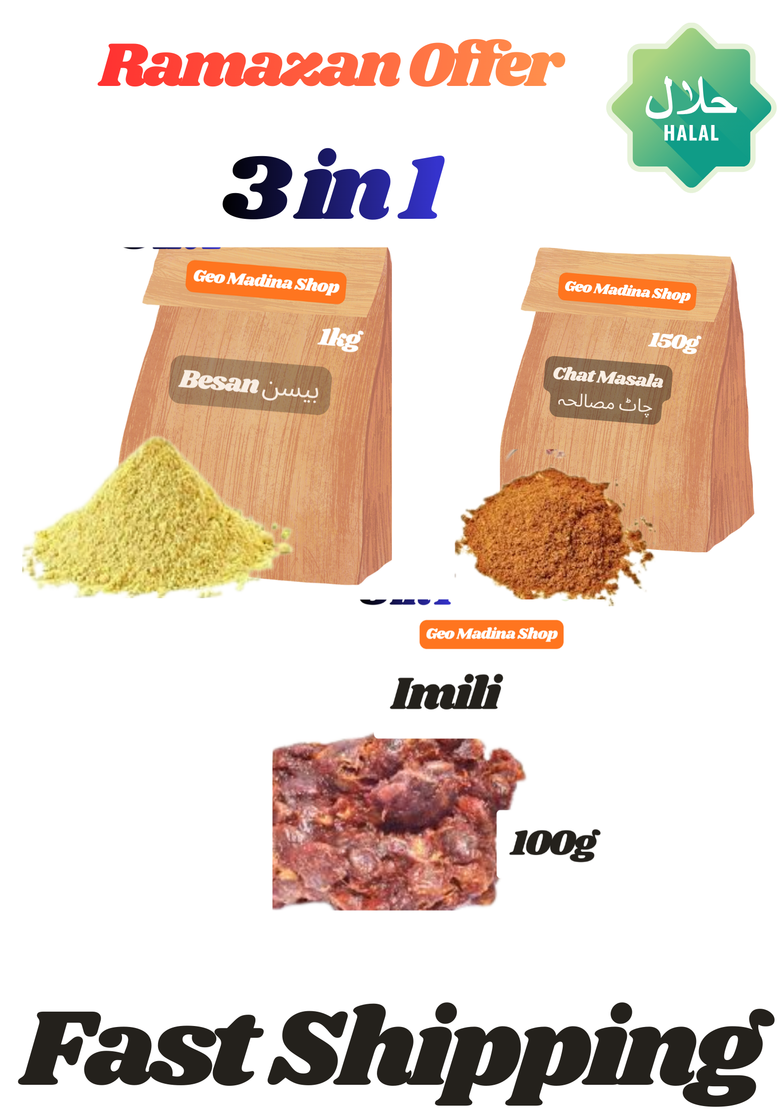 Ramadan Iftar Combo Pack – Chaat & Pakora Pack – Besan 1kg + Chaat Masala 150g + Imli 100g - Ramazan Package - #foryou lavashakbox